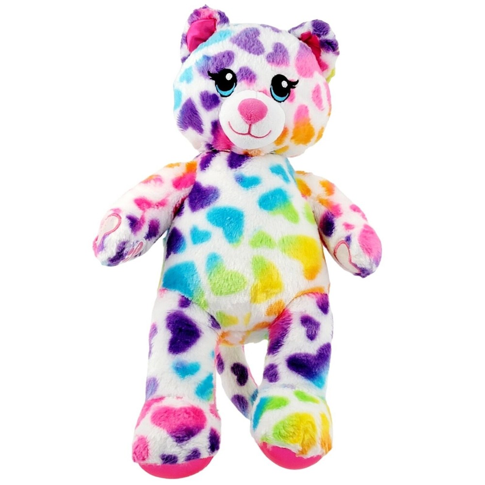 Lot of 2 Build a Bears Rainbow Hearts Kitty Cat & Hot Pink Leopard Stuffed Plush - Picture 8 of 15